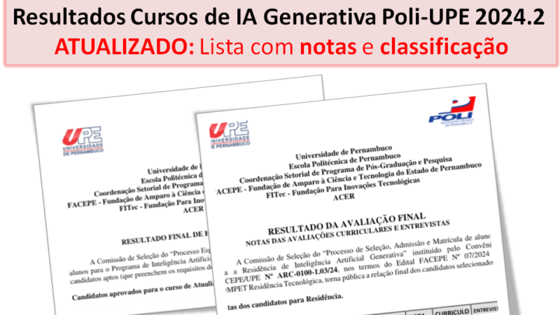 Resultado FINAL: Editais de IA Generativa (Residência Tecnológica e Processo Especial) Poli-UPE 2024.2