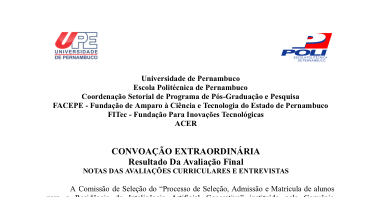 Convocação Extraordinária: Resultado da Avaliação Final